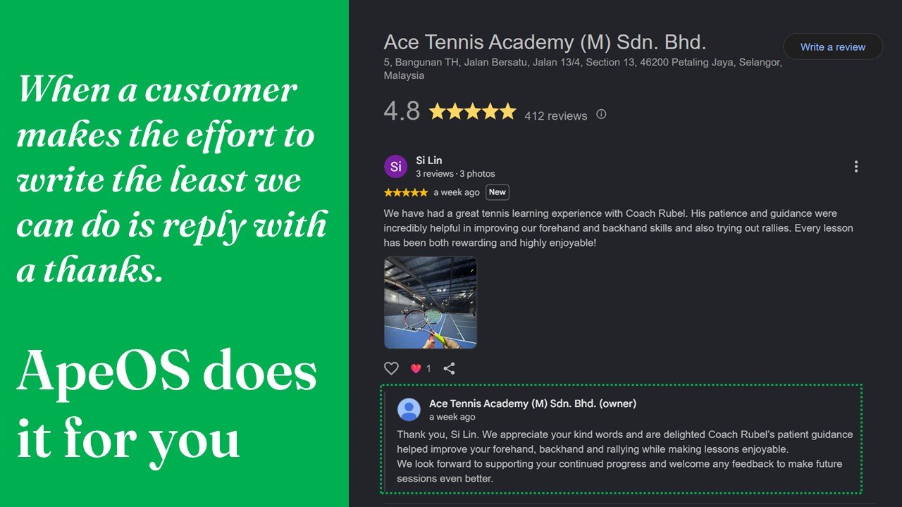 ApeOS Reviews & Local SEO module — review request and star-rating summary